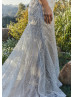 Luxury Beaded Ivory Lace Open Back Sparkling Wedding Dress